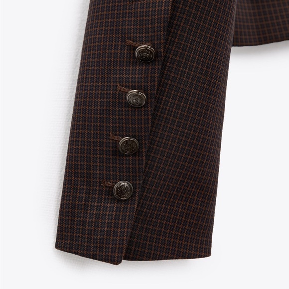 Zara Brown Plaid Cropped Blazer - Picture 11 of 15